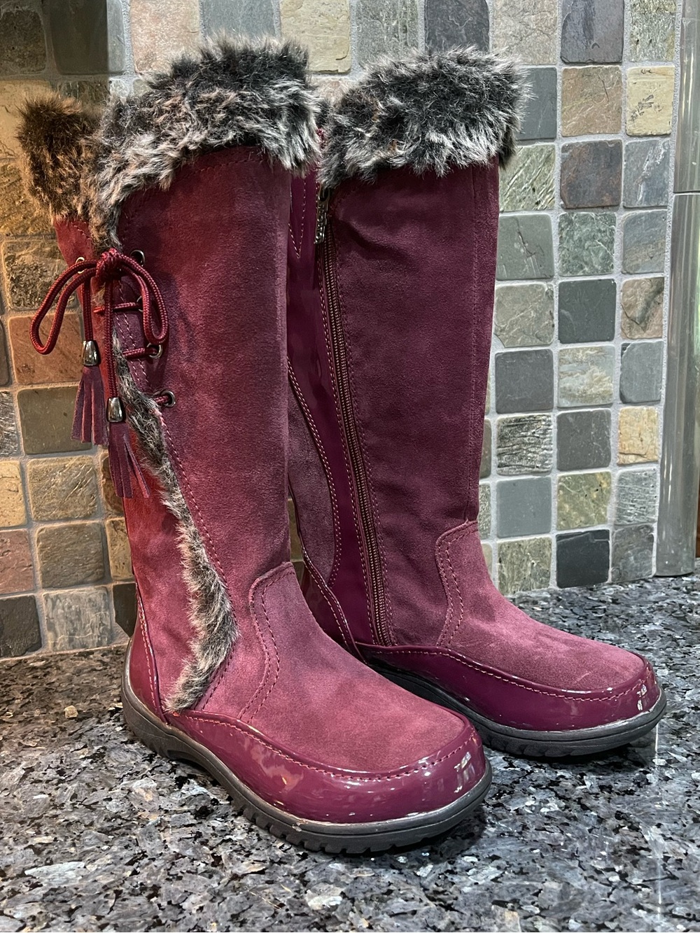Sporto Side Winder Burgundy Faux-Fur Trim Suede Winter Boots Waterproof 6